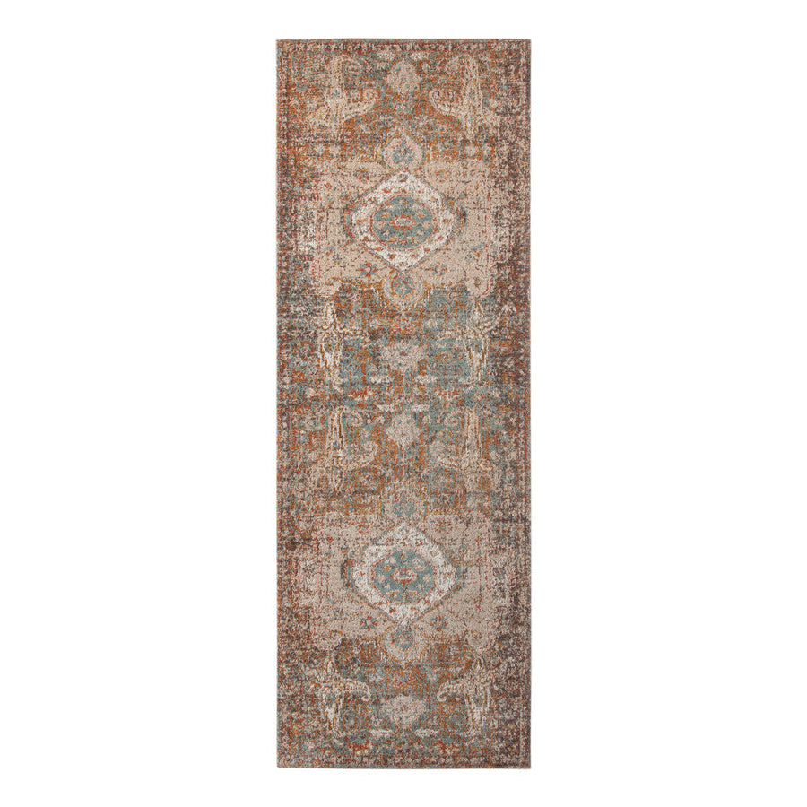 7 Taupe Medallion Power Loom Runner Rug With Fringe Image 1