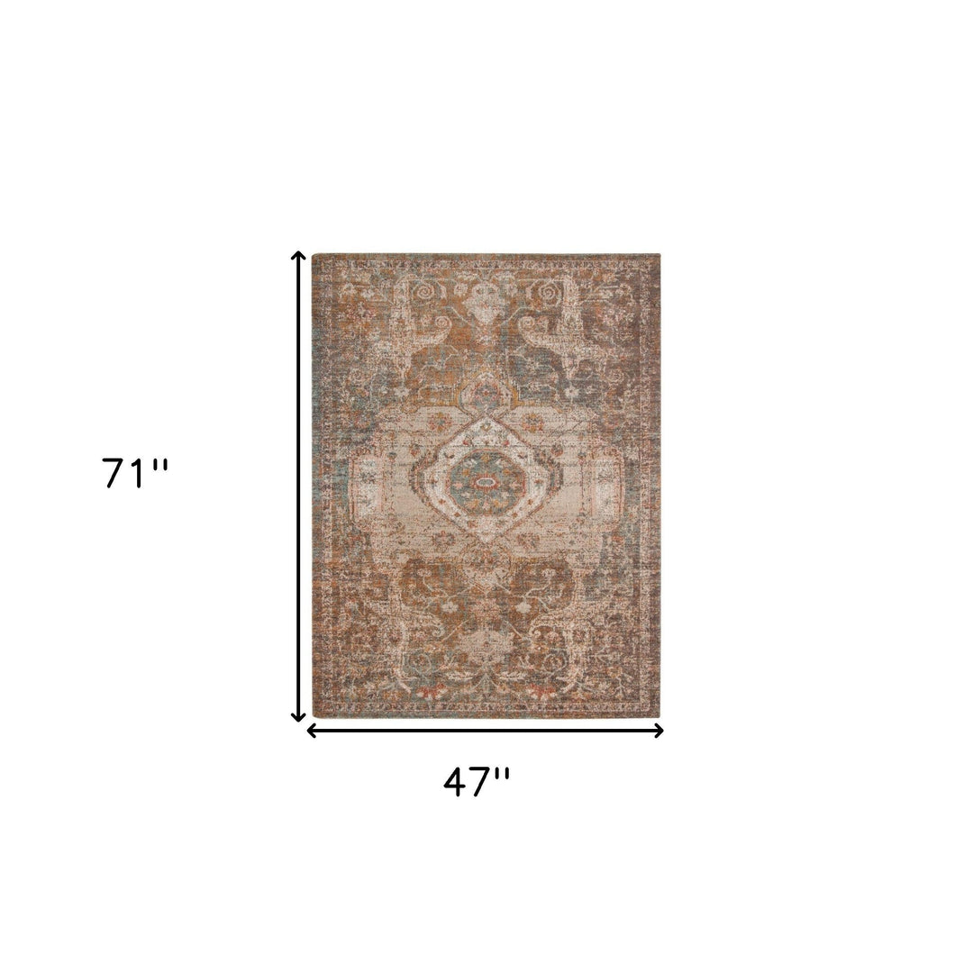 7 Taupe Medallion Power Loom Runner Rug With Fringe Image 3