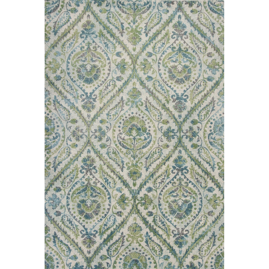 5 X 8 Ivory Or Teal Tropical Parisian Indoor Area Rug Image 3