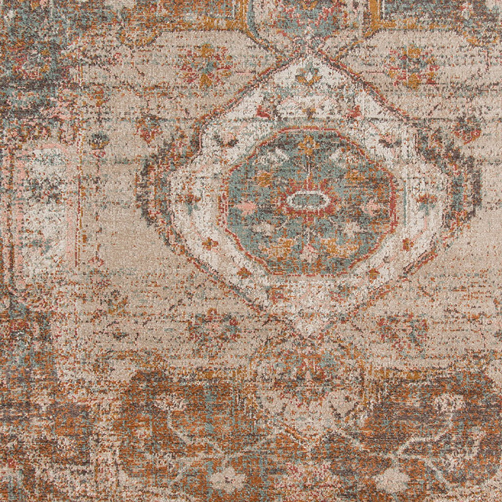 7 Taupe Medallion Power Loom Runner Rug With Fringe Image 1