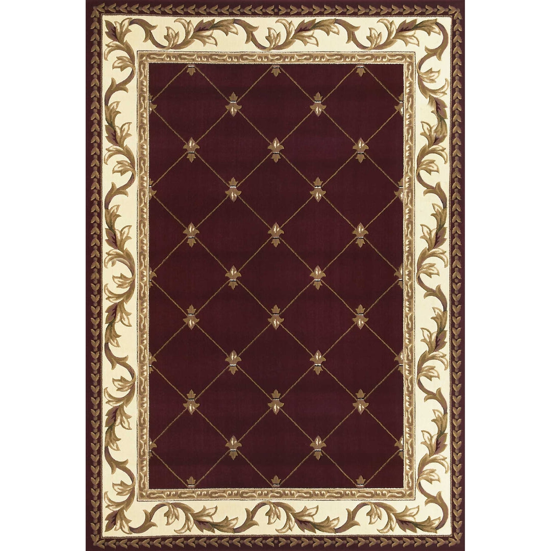 2X3 Red Machine Woven Hand Carved Fleur De Lis Indoor Accent Rug Image 4