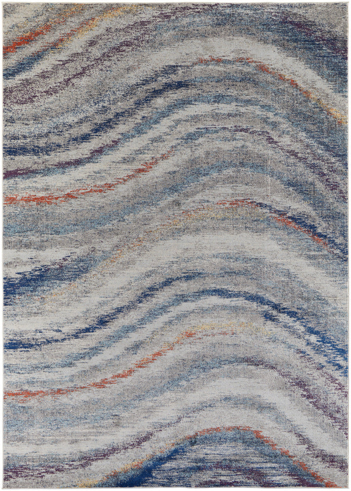 7 X 10 Blue Gray And Orange Abstract Power Loom Stain Resistant Area Rug Image 1