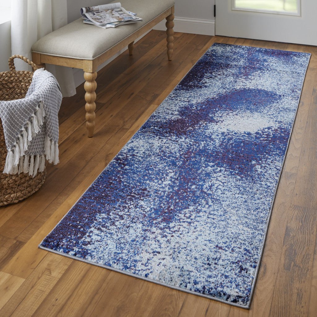 7 X 10 Blue Purple And Ivory Abstract Power Loom Stain Resistant Area Rug Image 6