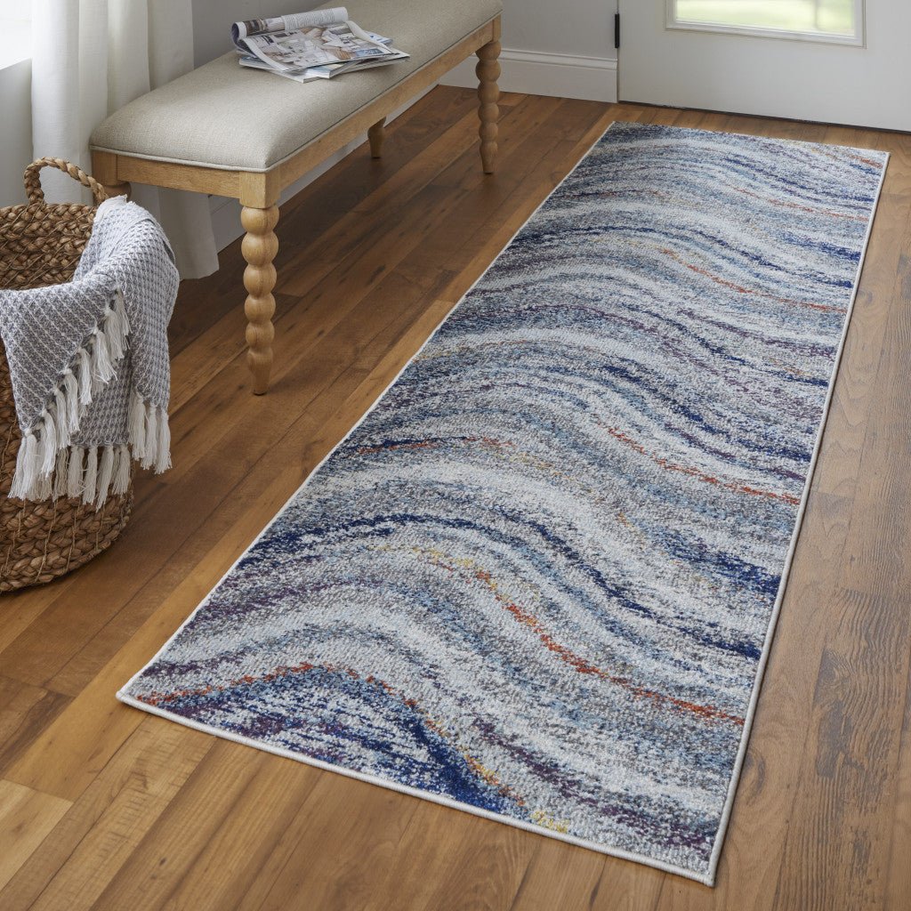 7 X 10 Blue Gray And Orange Abstract Power Loom Stain Resistant Area Rug Image 1