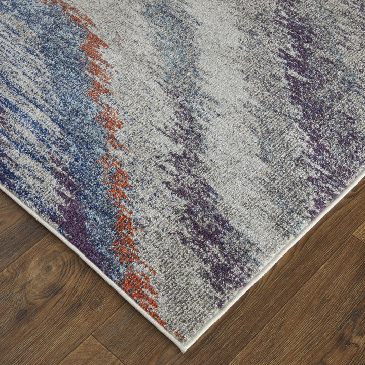 7 X 10 Blue Gray And Orange Abstract Power Loom Stain Resistant Area Rug Image 9