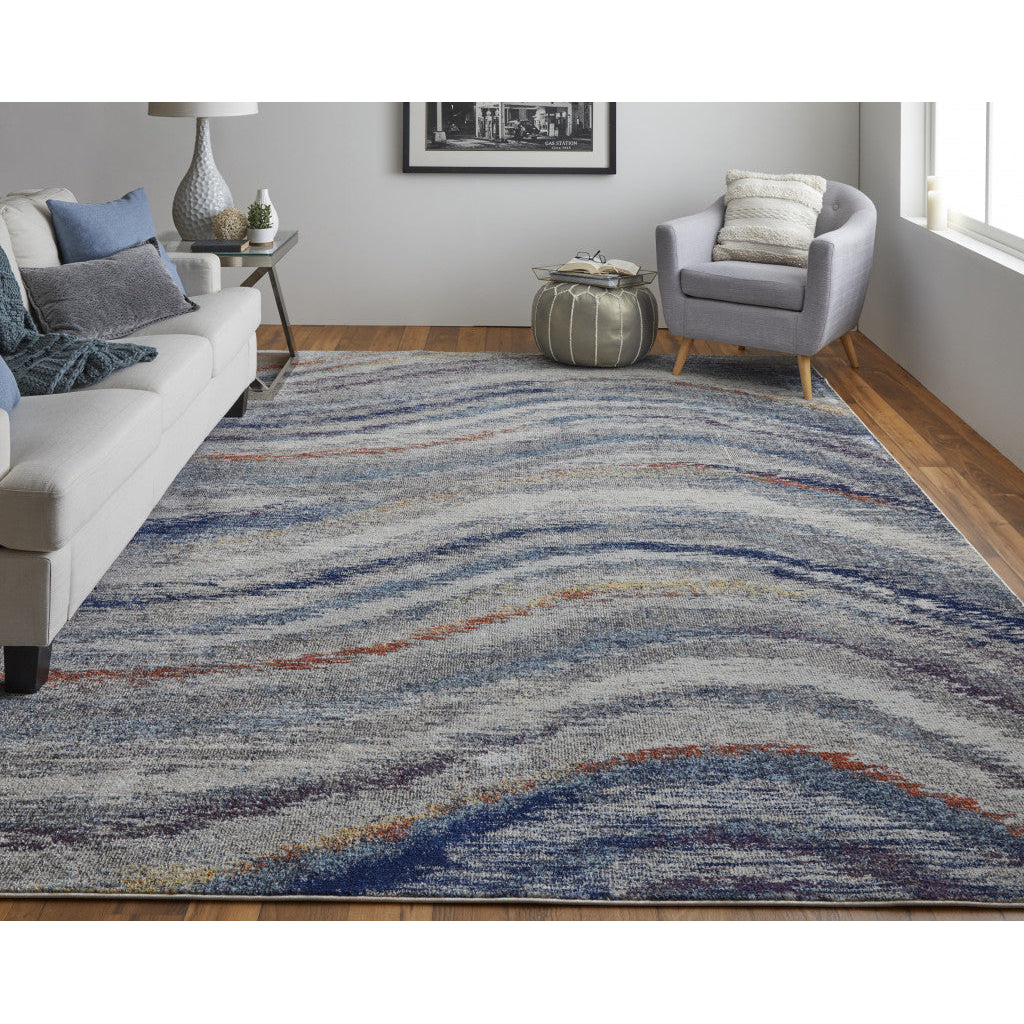 7 X 10 Blue Gray And Orange Abstract Power Loom Stain Resistant Area Rug Image 12