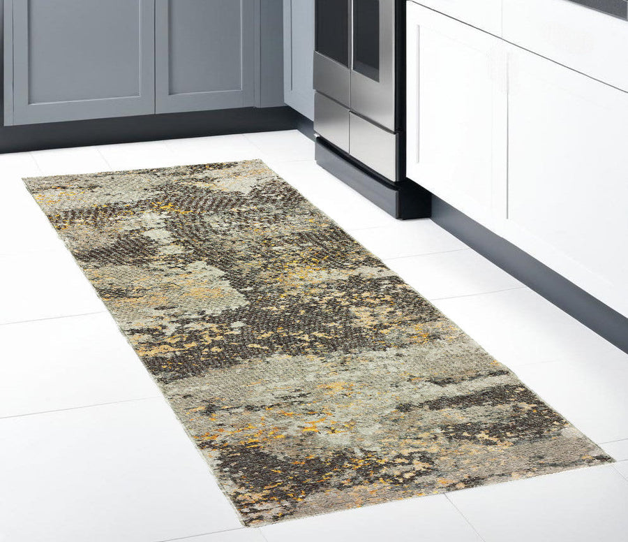 8 Runner Gray and Ivory Abstract Power Loom Runner Rug Image 1