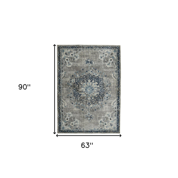 9 x 12 Teal Blue Medallion Power Loom Area Rug Image 9