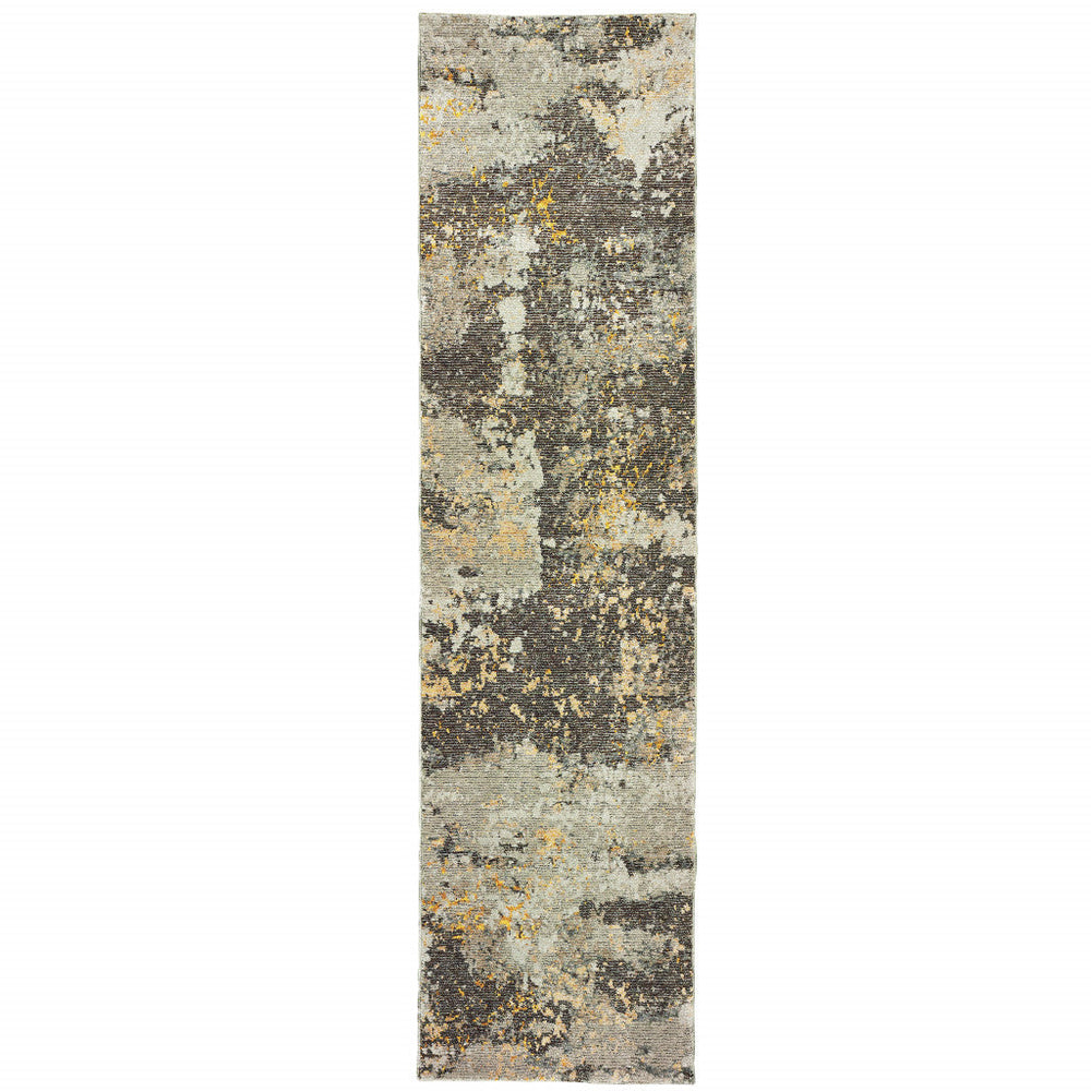 8 Runner Gray and Ivory Abstract Power Loom Runner Rug Image 2