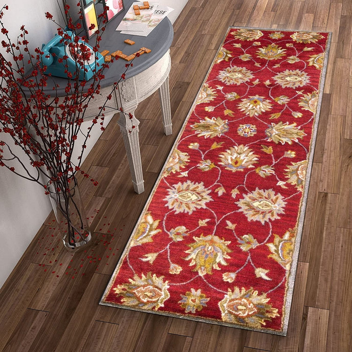 5X8 Red Hand Tufted Traditional Floral Indoor Area Rug Image 1