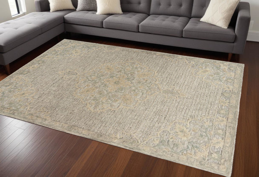 8 x 10 Beige Wool Handmade Area Rug Image 1