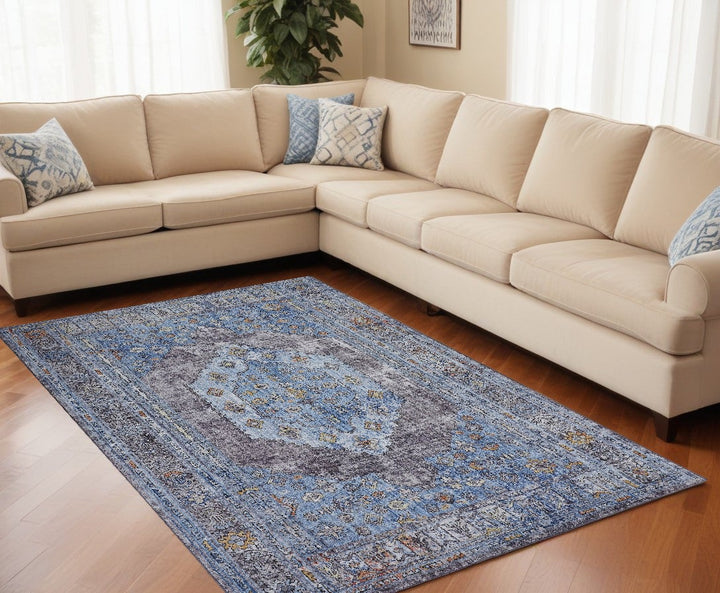 8 x 10 Blue and Gray Floral Area Rug Image 1