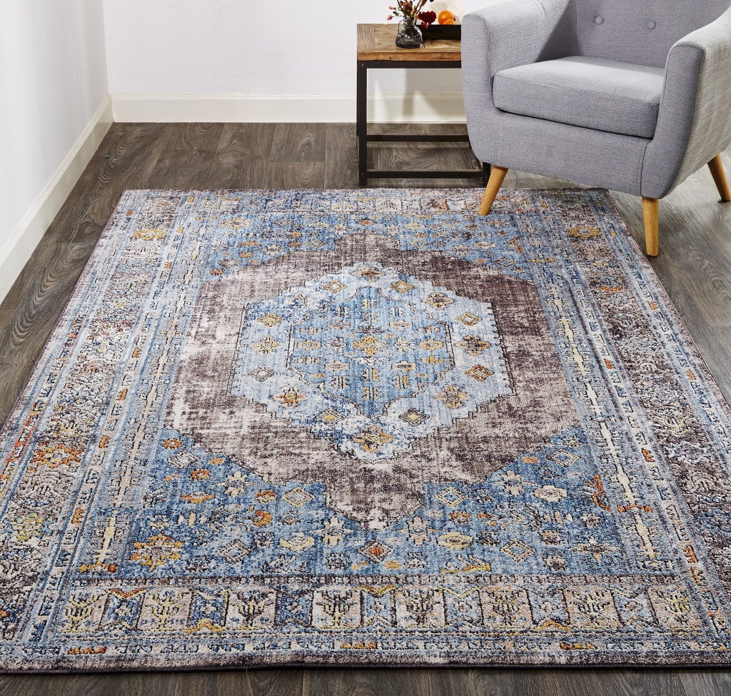 8 x 10 Blue and Gray Floral Area Rug Image 2