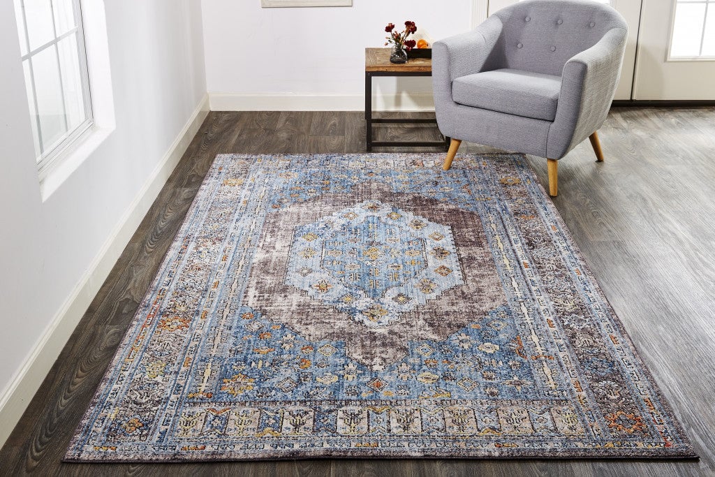 8 x 10 Blue and Gray Floral Area Rug Image 1