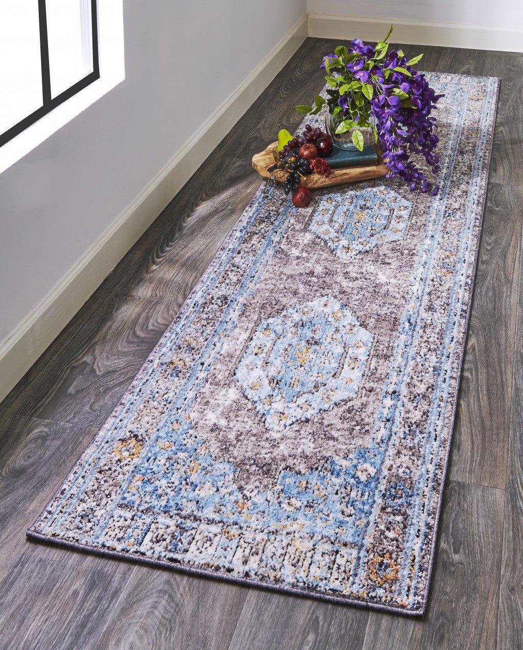 8 x 10 Blue and Gray Floral Area Rug Image 4