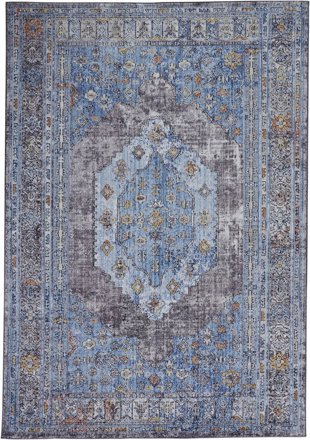 8 x 10 Blue and Gray Floral Area Rug Image 5