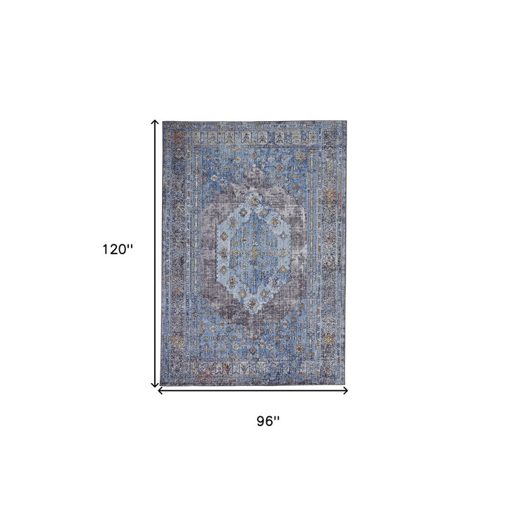 8 x 10 Blue and Gray Floral Area Rug Image 6