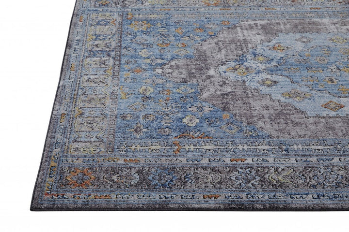 8 x 10 Blue and Gray Floral Area Rug Image 7