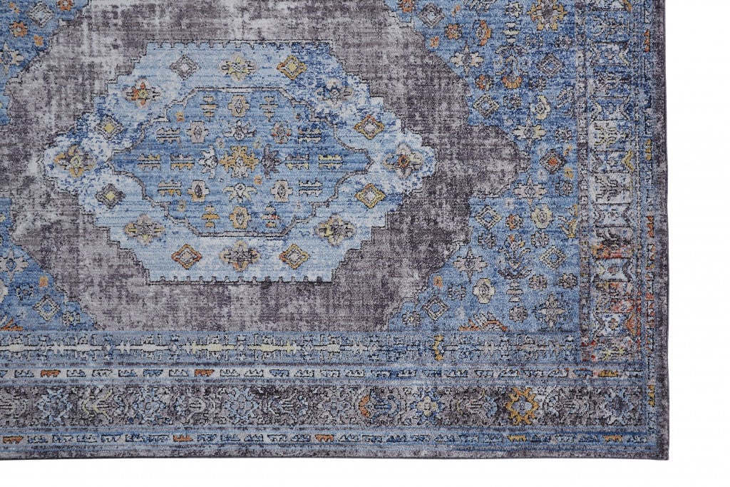 8 x 10 Blue and Gray Floral Area Rug Image 8