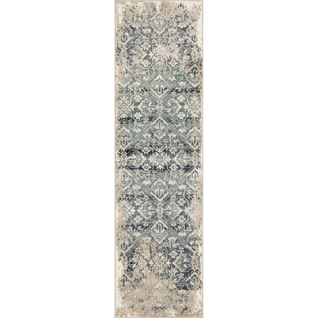 8 Runner Ivory and Blue Oriental Runner Rug Image 1