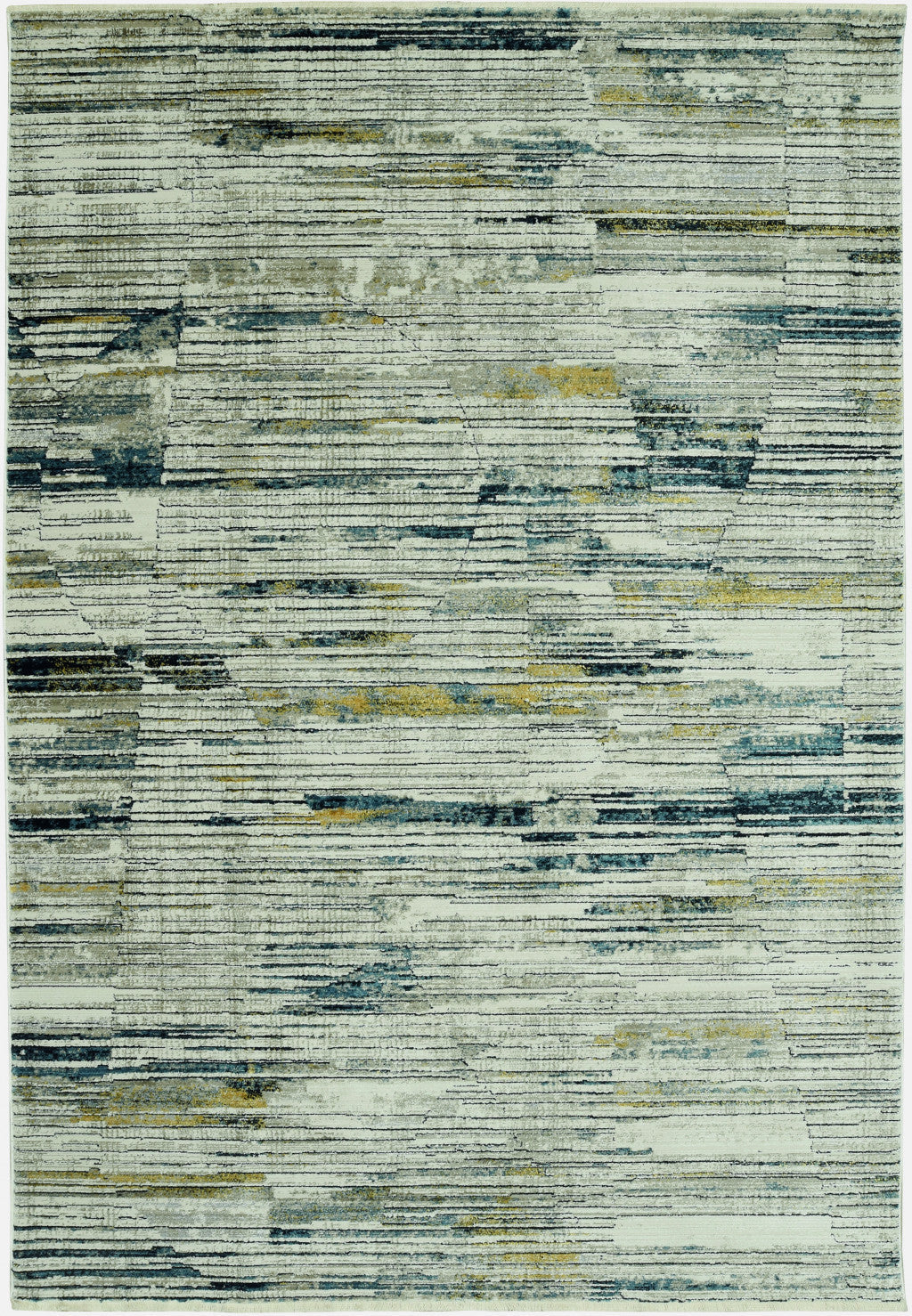 8 Runner Ivory and Blue Abstract Runner Rug Image 2