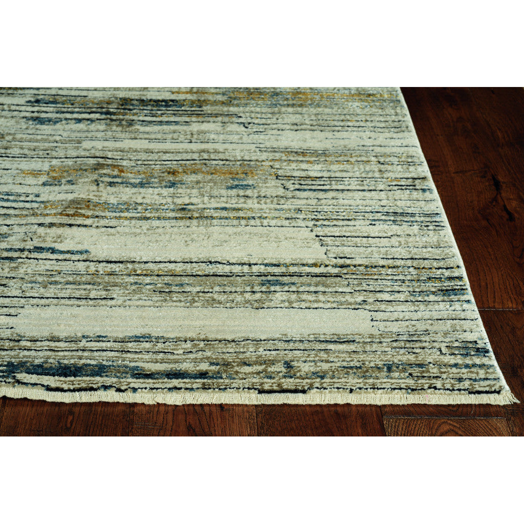 8 Runner Ivory and Blue Abstract Runner Rug Image 3