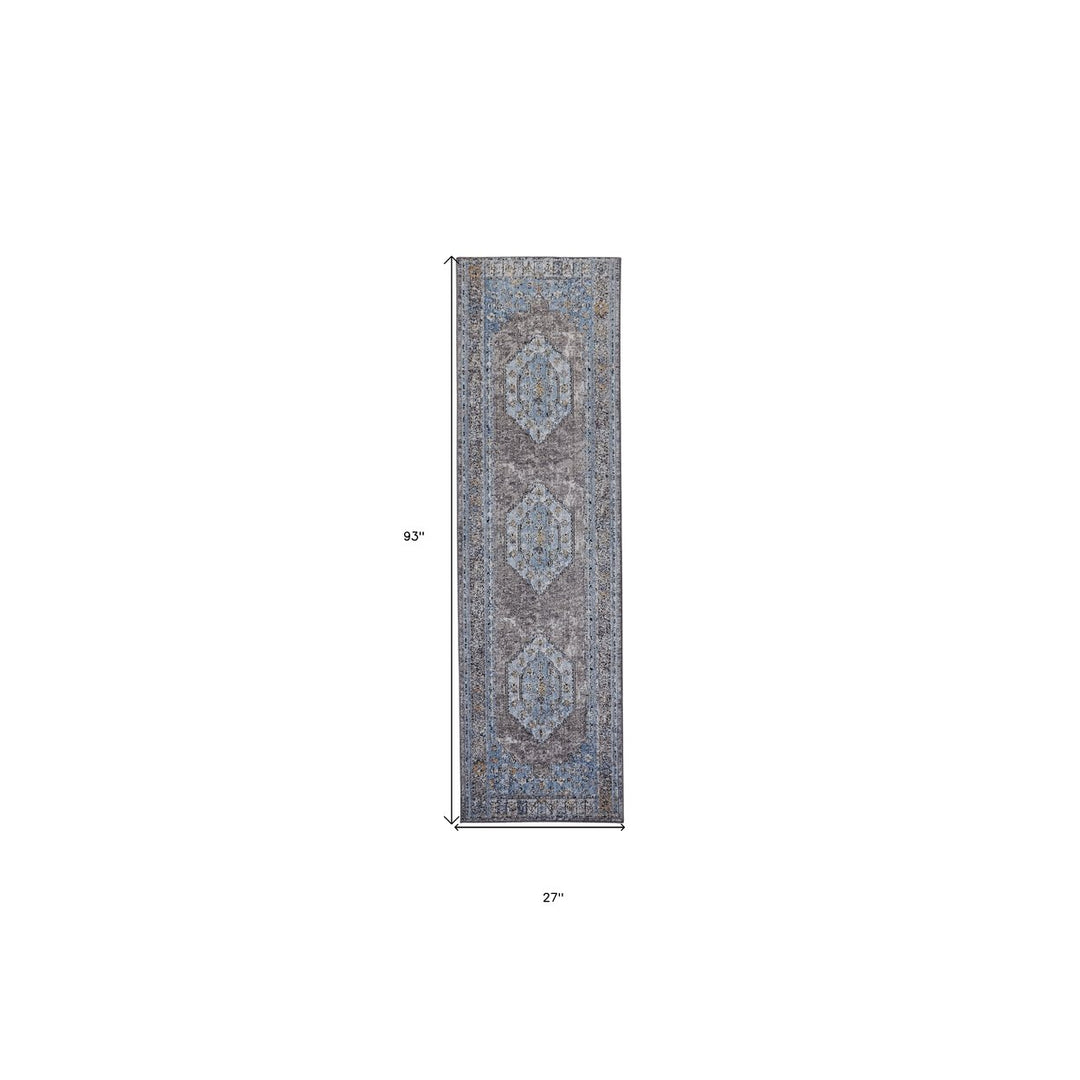 8 x 10 Blue and Gray Floral Area Rug Image 12