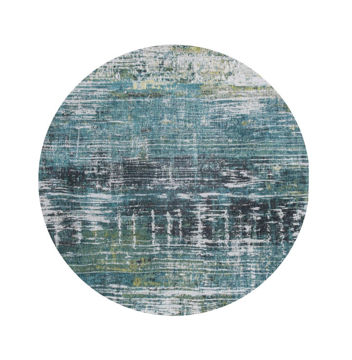 8 Blue and Green Round Abstract Non Skid Area Rug Image 2