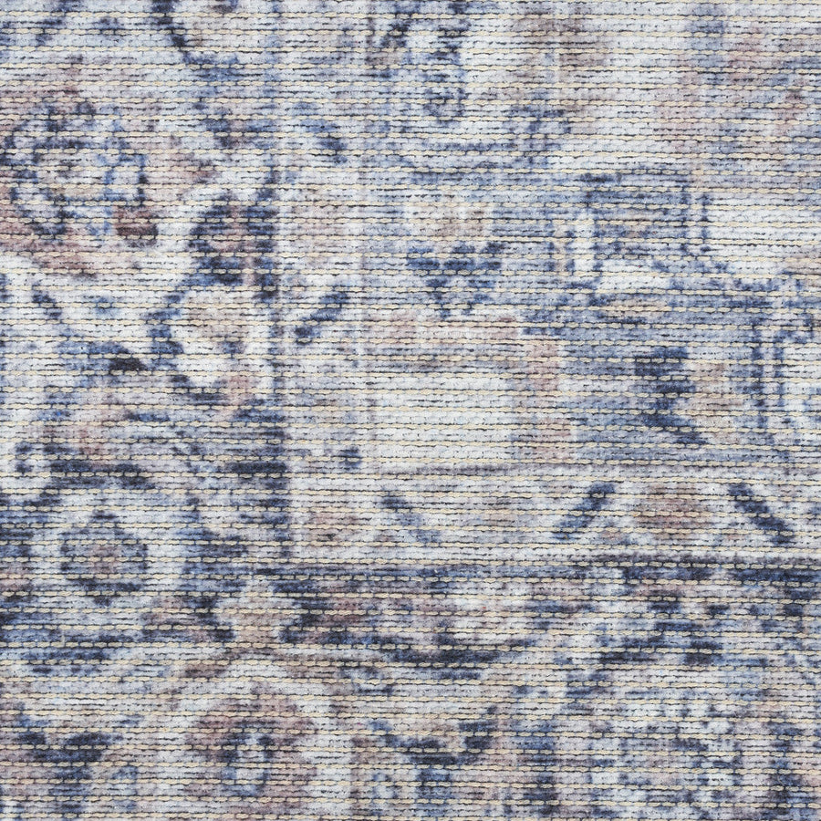 8 Blue and Ivory Floral Power Loom Distressed Washable Runner Rug Image 1