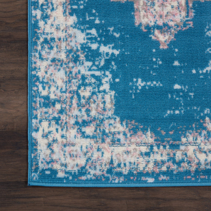 8 Blue Damask Power Loom Runner Rug Image 3