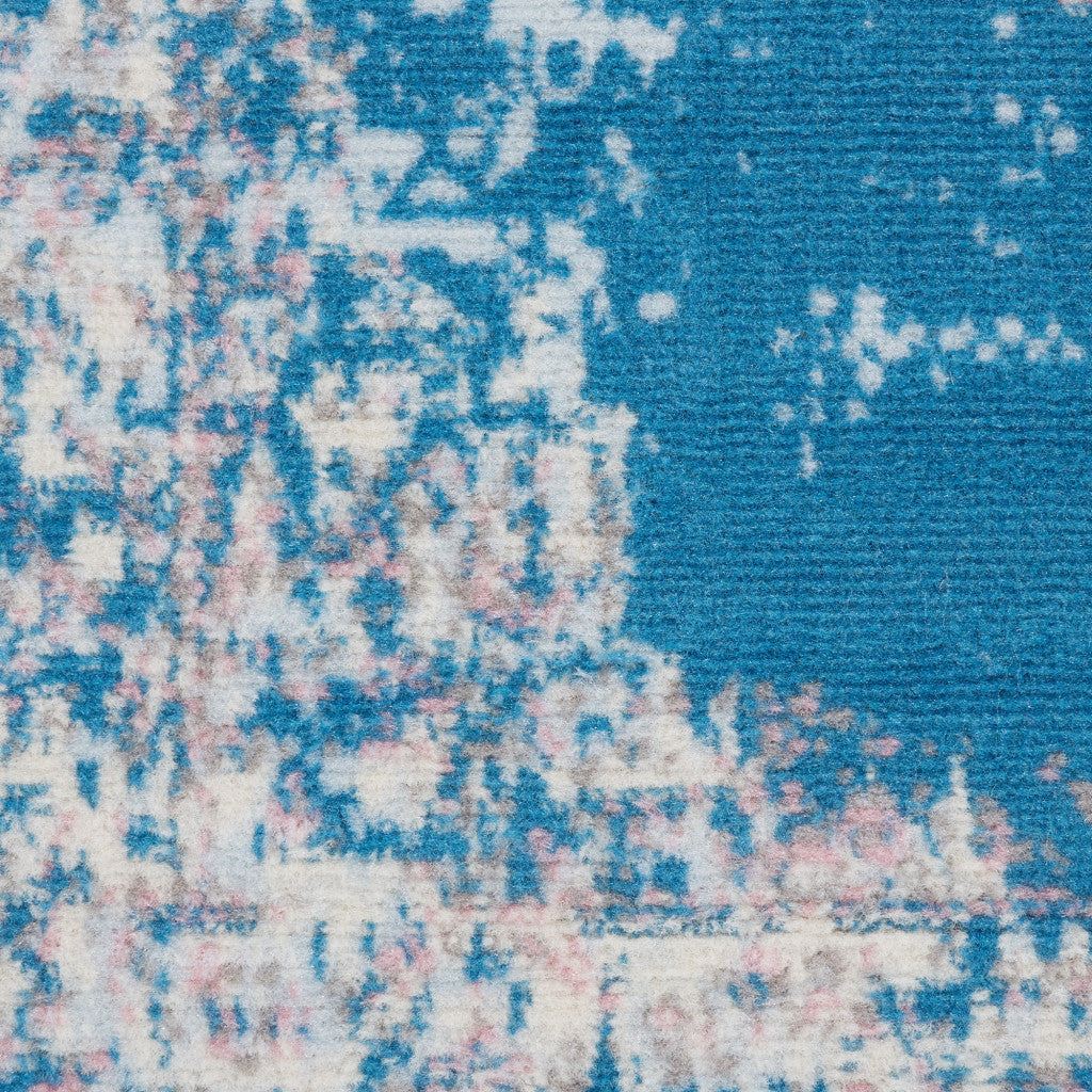 8 Blue Damask Power Loom Runner Rug Image 7