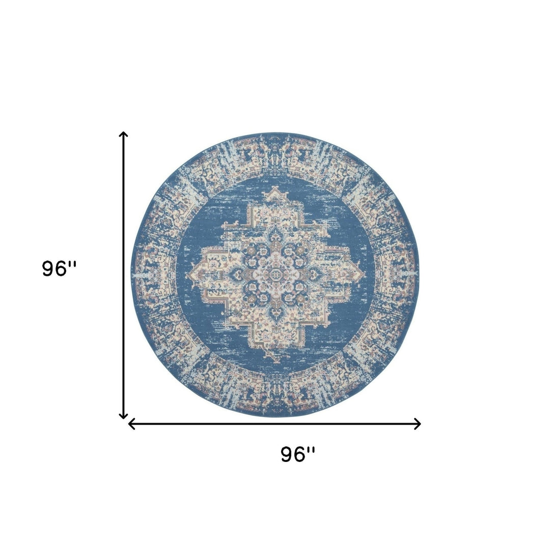 8 Blue Round Damask Power Loom Area Rug Image 9