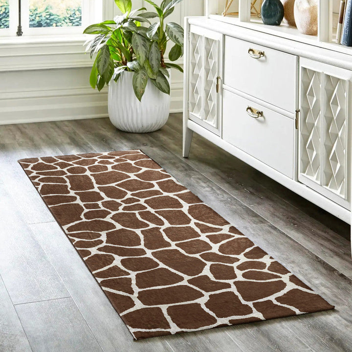 8 Brown and Ivory Animal Print Handmade Non Skid Runner Rug Image 8