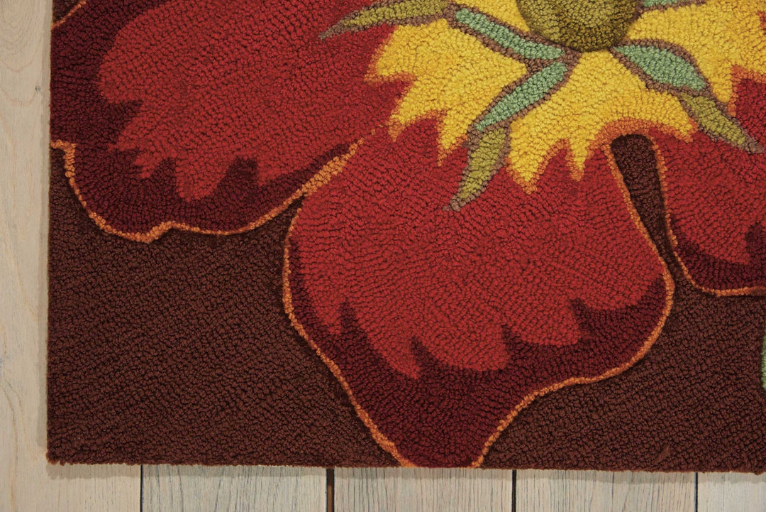 8 Brown Floral Hand Hooked Handmade Runner Rug Image 3