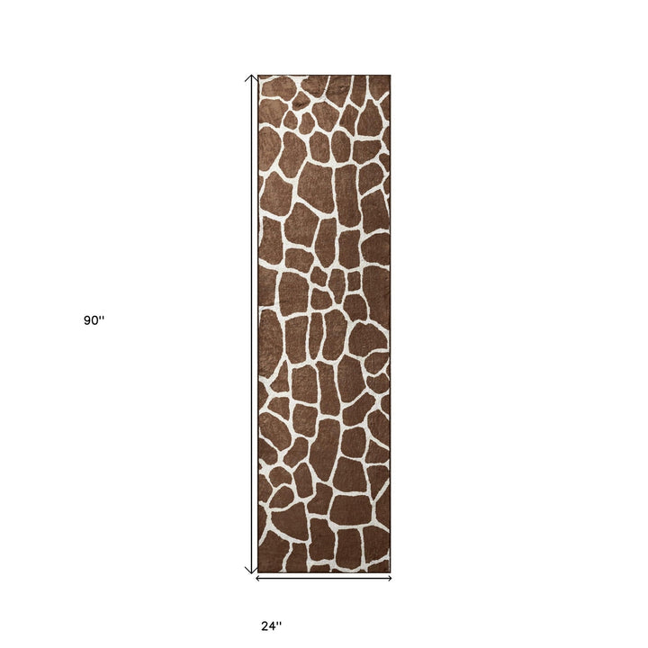 8 Brown and Ivory Animal Print Handmade Non Skid Runner Rug Image 9