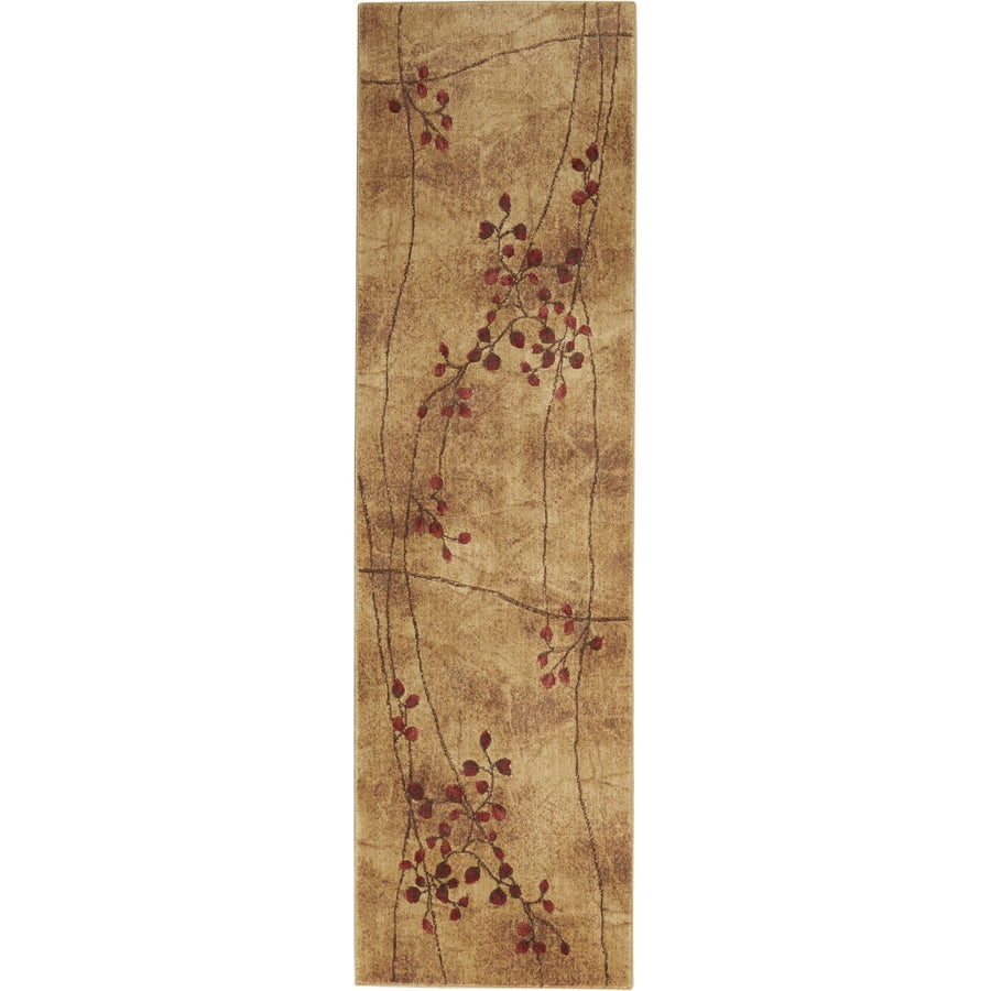 8 Brown Floral Power Loom Runner Rug Image 1