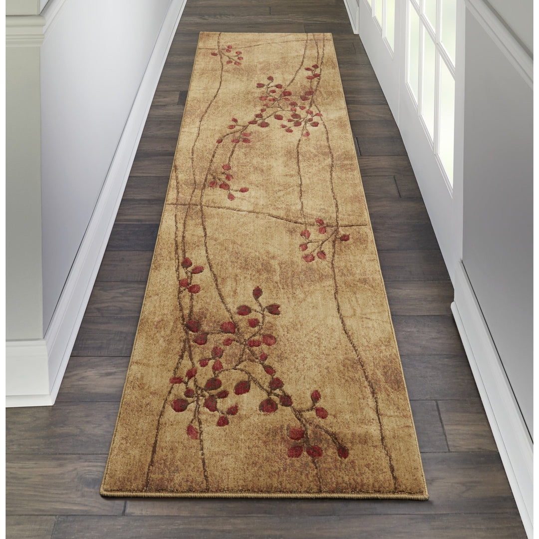 8 Brown Floral Power Loom Runner Rug Image 6