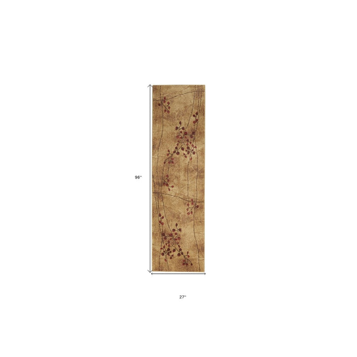 8 Brown Floral Power Loom Runner Rug Image 7