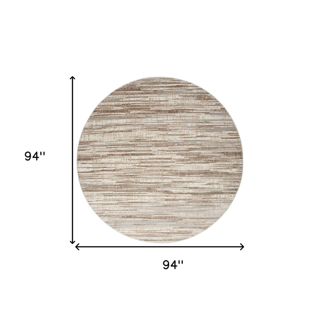 8 Brown Round Abstract Power Loom Area Rug Image 8