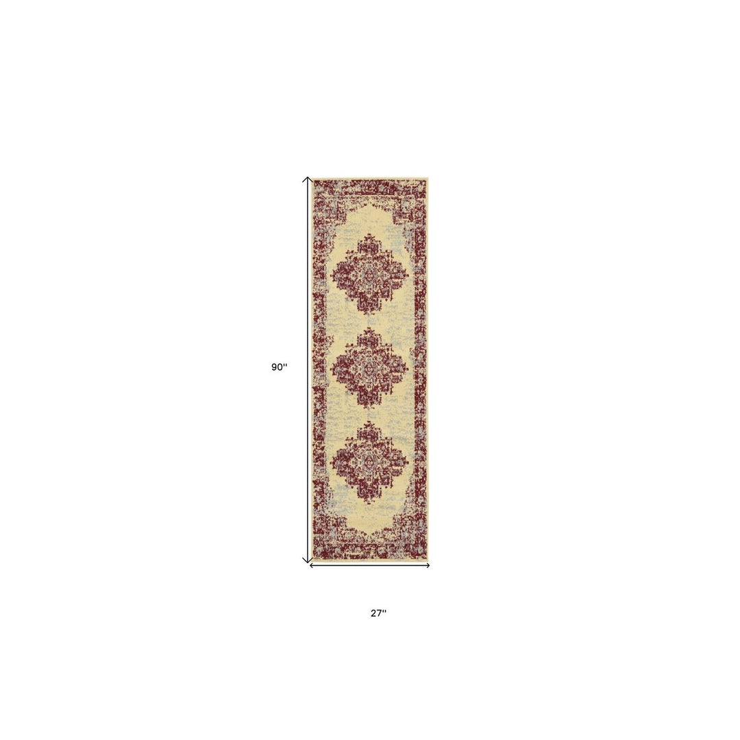 8 Cream Damask Power Loom Runner Rug Image 7