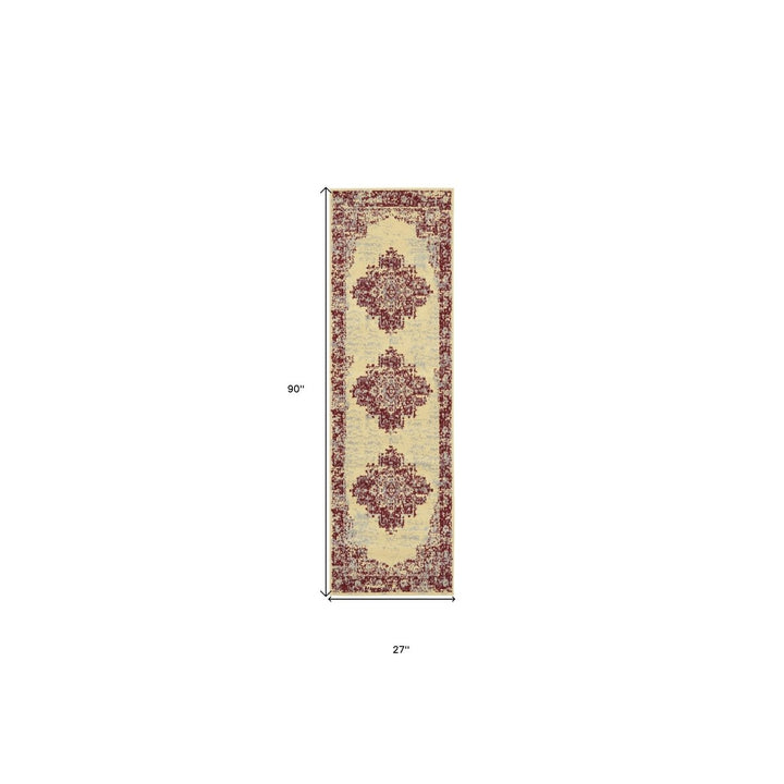 8 Cream Damask Power Loom Runner Rug Image 7