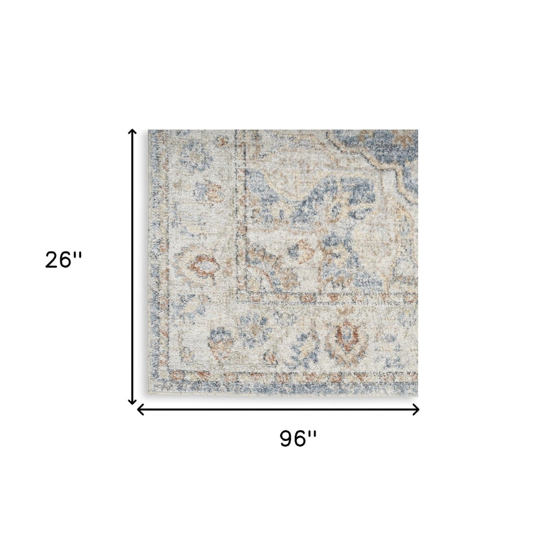 8 Denim Blue Oriental Power Loom Washable Runner Rug Image 6