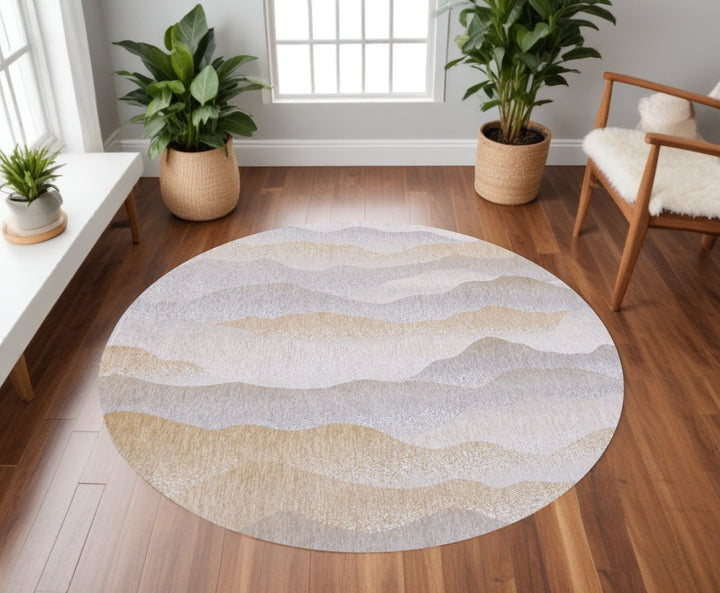 8 Gray and Brown Round Abstract Non Skid Area Rug Image 1