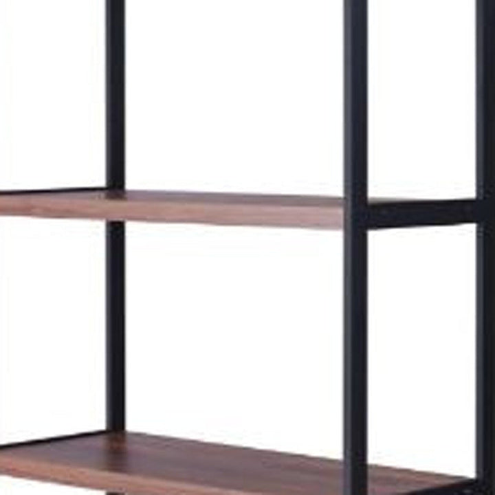 70" Brown and Black Metal Three Tier Bookcase with Two doors Image 2