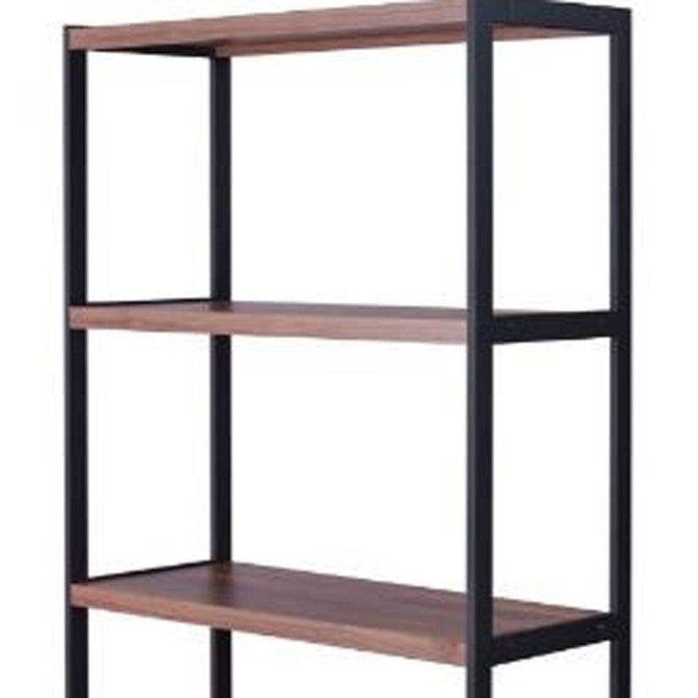 70" Brown and Black Metal Three Tier Bookcase with Two doors Image 3