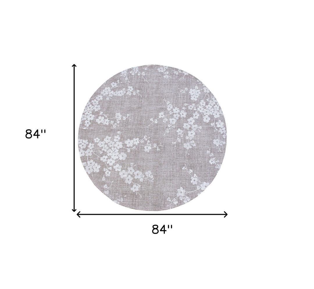 8 Gray and White Round Oriental Non Skid Area Rug Image 3