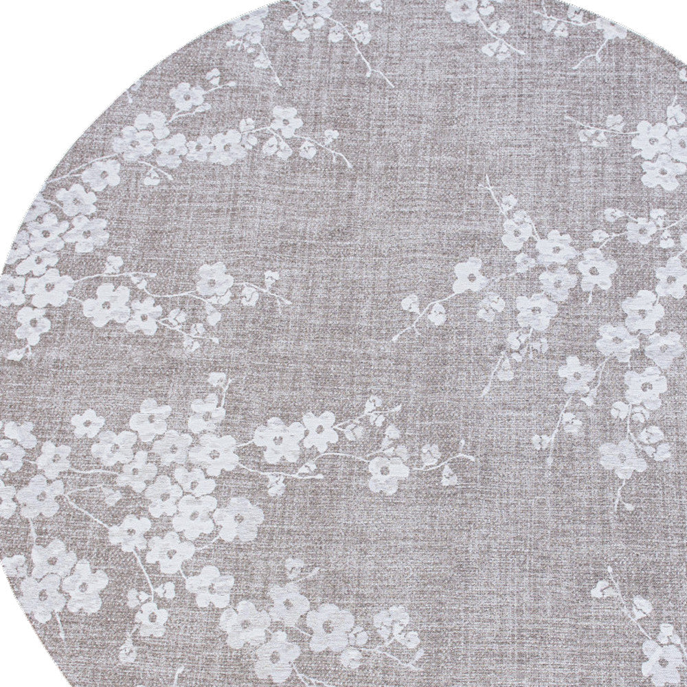 8 Gray and White Round Oriental Non Skid Area Rug Image 5