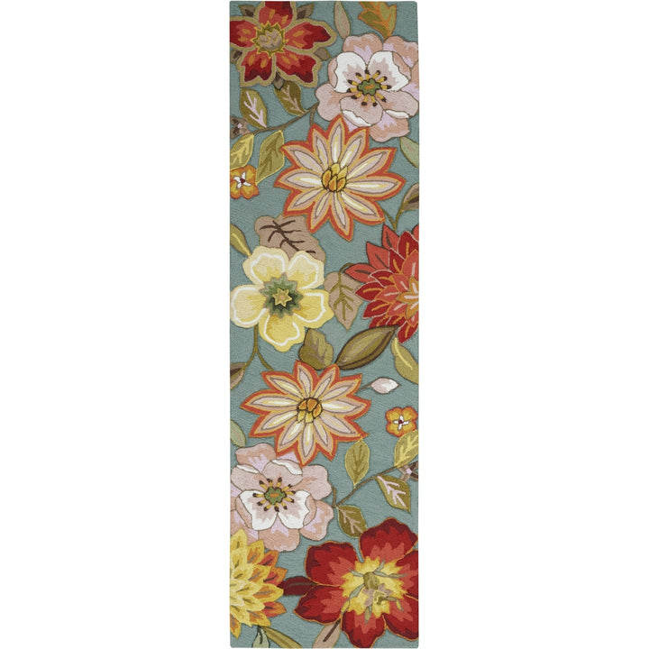 8 Green Floral Hand Hooked Handmade Runner Rug Image 1