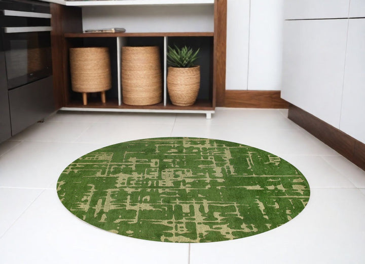 8 Green Round Abstract Non Skid Area Rug Image 1