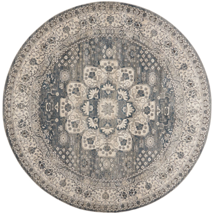 8 Grey And Ivory Round Oriental Power Loom Non Skid Area Rug Image 1